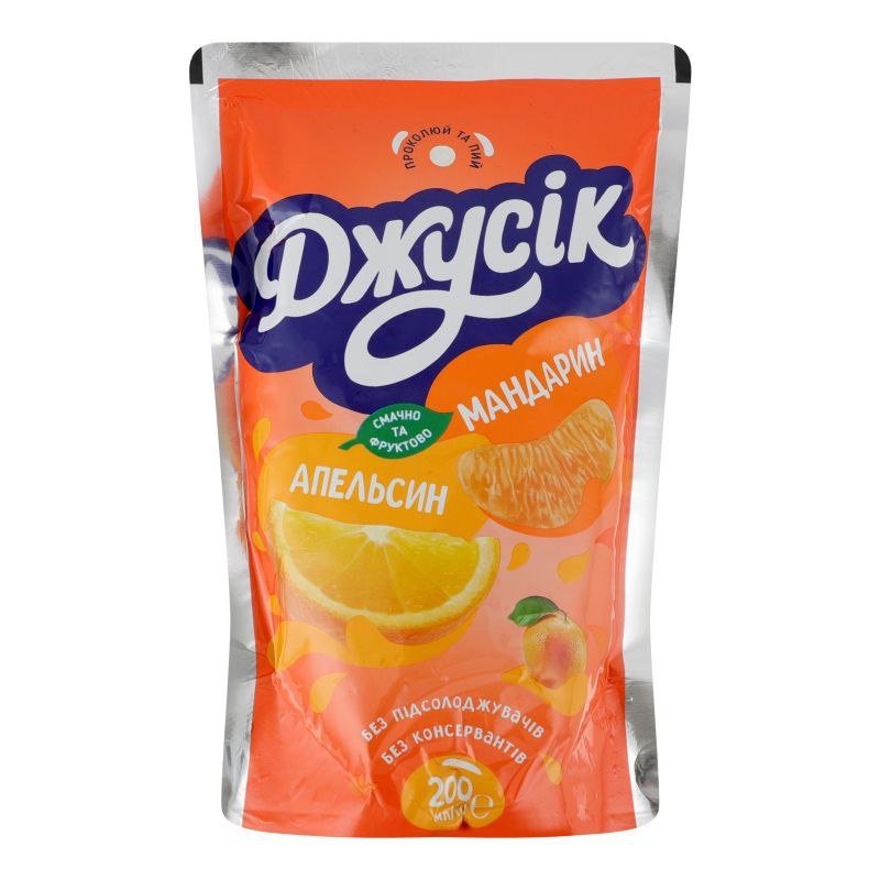 Напій соковий Джусік Апельсин-Мандарин 0.2 л дой-пак